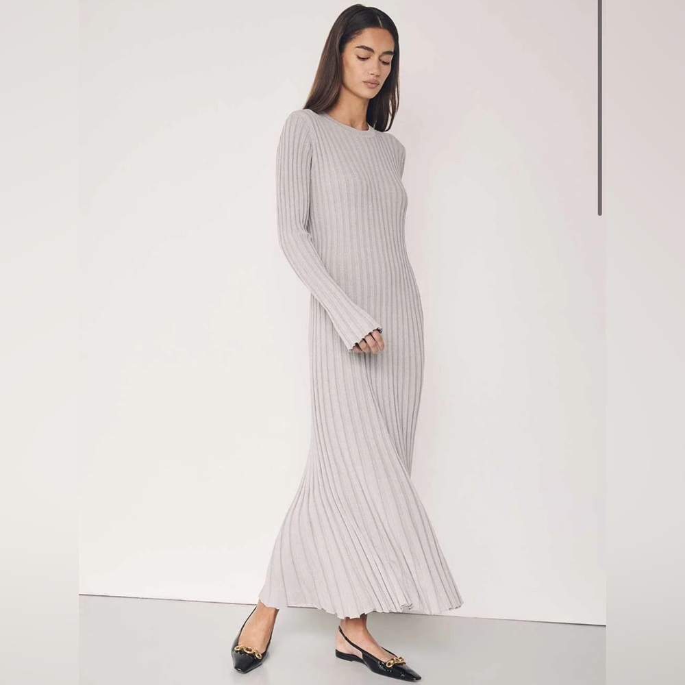 NWT DISSH ADA SILVER LONG SLEEVE MIDI DRESS Size Small Full Length Sweater Dress